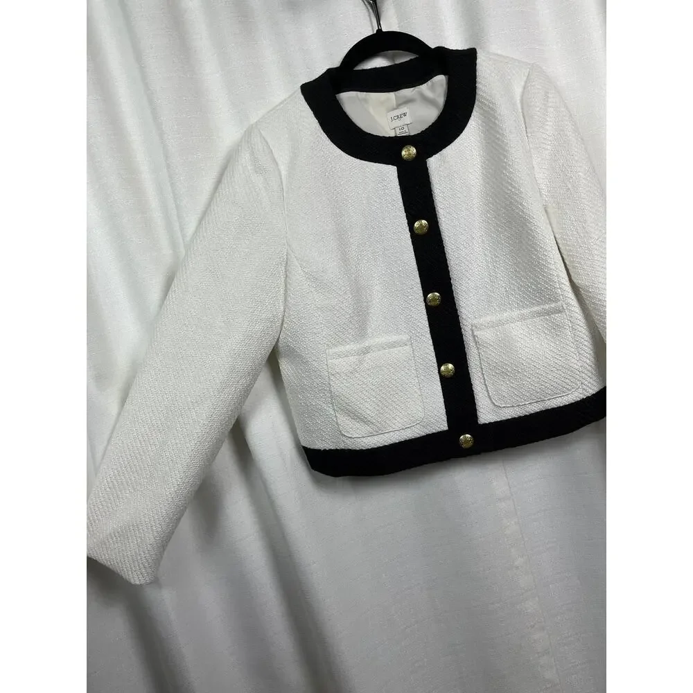 J.Crew White&Black Long Sleeve Button Front Tweed Lady Jacket Sz.10